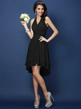 A-Line Charming Halter Pleats Sleeveless Short Chiffon Bridesmaid Dresses