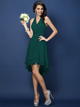 A-Line Charming Halter Pleats Sleeveless Short Chiffon Bridesmaid Dresses