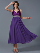 Charming Halter Sleeveless Beading Long Chiffon Bridesmaid Dresses