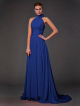 A-Line Charming Halter Sleeveless Hand-Made Flower Long Chiffon Bridesmaid Dresses