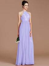 A-Line Charming Halter Sleeveless Lace Chiffon Bridesmaid Dresses