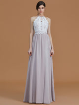 A-Line Charming Halter Sleeveless Lace Chiffon Bridesmaid Dresses