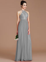 A-Line Charming Halter Sleeveless Lace Chiffon Bridesmaid Dresses