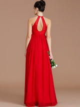 A-Line Charming Halter Sleeveless Lace Chiffon Bridesmaid Dresses