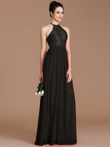 A-Line Charming Halter Sleeveless Lace Chiffon Bridesmaid Dresses