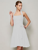 A-Line Charming Halter Sleeveless Pleats Bowknot Short Chiffon Bridesmaid Dresses