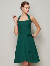 A-Line Charming Halter Sleeveless Pleats Bowknot Short Chiffon Bridesmaid Dresses