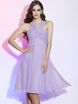 A-Line Charming Halter Sleeveless Pleats Short Chiffon Bridesmaid Dresses