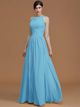 A-Line Charming Halter Sleeveless Ruched Chiffon Bridesmaid Dresses