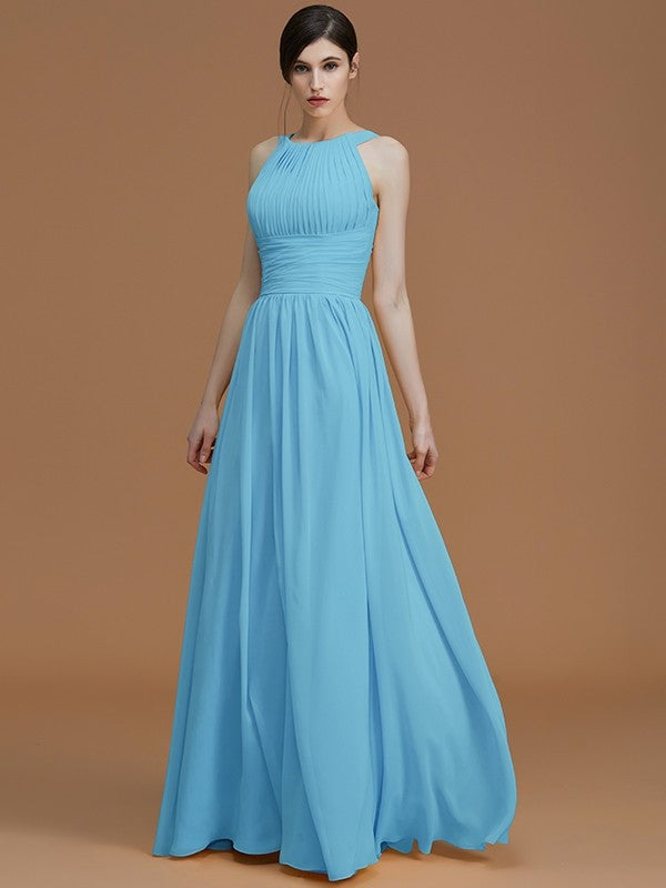 A-Line Charming Halter Sleeveless Ruched Chiffon Bridesmaid Dresses