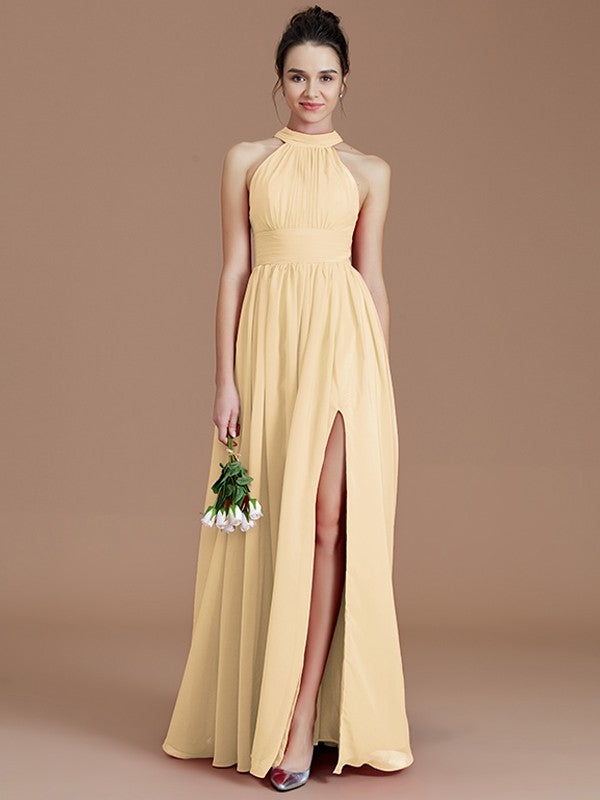 A-Line Charming Halter Sleeveless Ruched Chiffon Bridesmaid Dresses