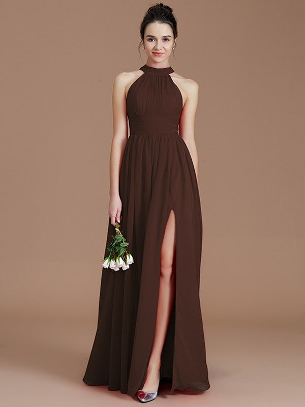 A-Line Charming Halter Sleeveless Ruched Chiffon Bridesmaid Dresses