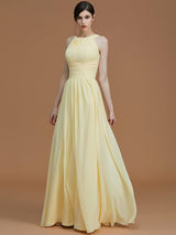 A-Line Charming Halter Sleeveless Ruched Chiffon Bridesmaid Dresses