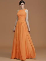 A-Line Charming Halter Sleeveless Ruched Chiffon Bridesmaid Dresses