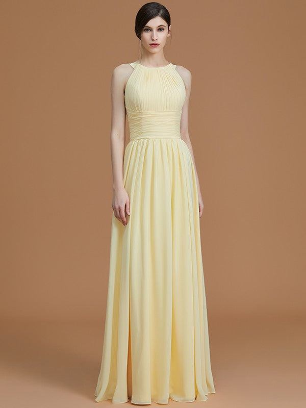 A-Line Charming Halter Sleeveless Ruched Chiffon Bridesmaid Dresses