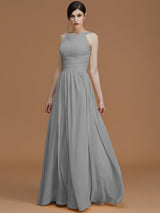 A-Line Charming Halter Sleeveless Ruched Chiffon Bridesmaid Dresses