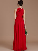 A-Line Charming Halter Sleeveless Ruched Chiffon Bridesmaid Dresses