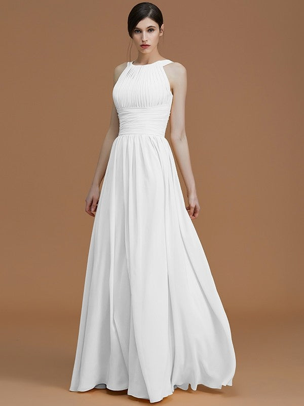 A-Line Charming Halter Sleeveless Ruched Chiffon Bridesmaid Dresses