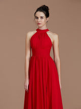 A-Line Charming Halter Sleeveless Ruched Chiffon Bridesmaid Dresses