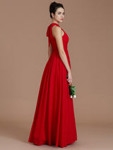 A-Line Charming Halter Sleeveless Ruched Chiffon Bridesmaid Dresses