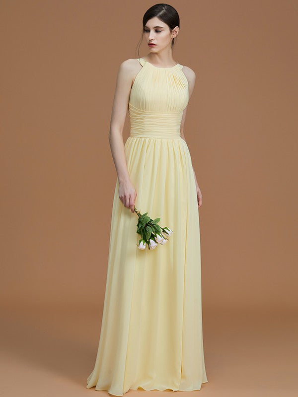 A-Line Charming Halter Sleeveless Ruched Chiffon Bridesmaid Dresses