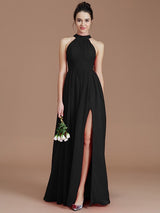 A-Line Charming Halter Sleeveless Ruched Chiffon Bridesmaid Dresses