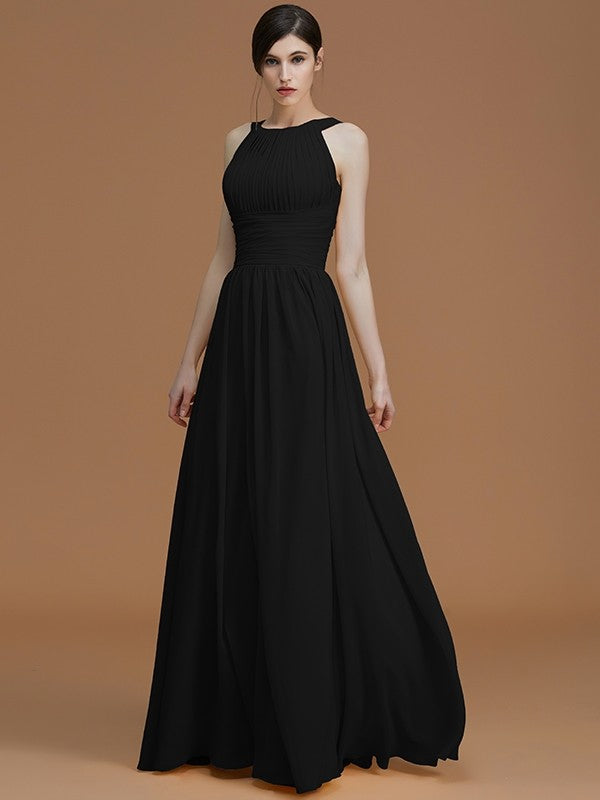 A-Line Charming Halter Sleeveless Ruched Chiffon Bridesmaid Dresses