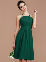 A-Line Charming Halter Sleeveless Ruched Short/Mini Chiffon Bridesmaid Dresses