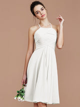 A-Line Charming Halter Sleeveless Ruched Short/Mini Chiffon Bridesmaid Dresses