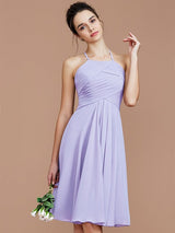 A-Line Charming Halter Sleeveless Ruched Short/Mini Chiffon Bridesmaid Dresses