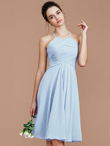 A-Line Charming Halter Sleeveless Ruched Short/Mini Chiffon Bridesmaid Dresses