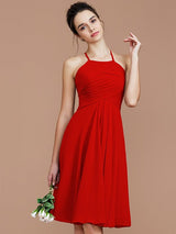 A-Line Charming Halter Sleeveless Ruched Short/Mini Chiffon Bridesmaid Dresses