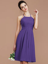 A-Line Charming Halter Sleeveless Ruched Short/Mini Chiffon Bridesmaid Dresses