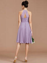 A-Line Charming Halter Sleeveless Ruched Short/Mini Chiffon Bridesmaid Dresses