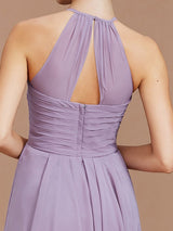 A-Line Charming Halter Sleeveless Ruched Short/Mini Chiffon Bridesmaid Dresses