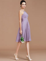 A-Line Charming Halter Sleeveless Ruched Short/Mini Chiffon Bridesmaid Dresses