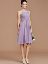 A-Line Charming Halter Sleeveless Ruched Short/Mini Chiffon Bridesmaid Dresses