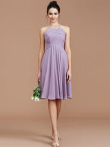 A-Line Charming Halter Sleeveless Ruched Short/Mini Chiffon Bridesmaid Dresses