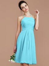 A-Line Charming Halter Sleeveless Ruched Short/Mini Chiffon Bridesmaid Dresses