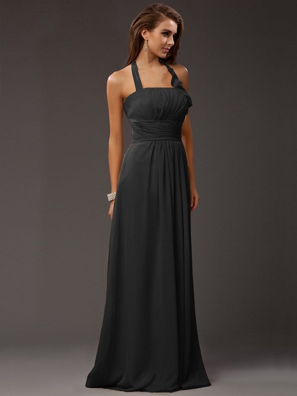 Charming Halter Sleeveless Ruffles Long Chiffon Bridesmaid Dresses