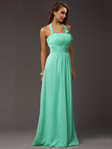 Charming Halter Sleeveless Ruffles Long Chiffon Bridesmaid Dresses