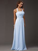 Charming Halter Sleeveless Ruffles Long Chiffon Bridesmaid Dresses