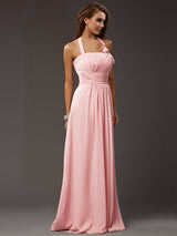 Charming Halter Sleeveless Ruffles Long Chiffon Bridesmaid Dresses