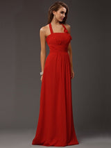 Charming Halter Sleeveless Ruffles Long Chiffon Bridesmaid Dresses