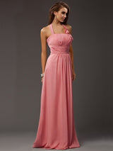 Charming Halter Sleeveless Ruffles Long Chiffon Bridesmaid Dresses