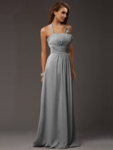 Charming Halter Sleeveless Ruffles Long Chiffon Bridesmaid Dresses