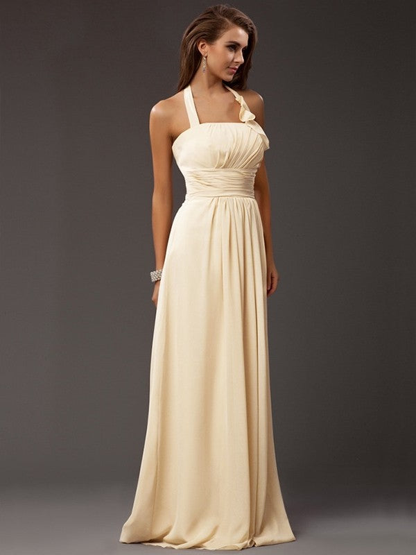 Charming Halter Sleeveless Ruffles Long Chiffon Bridesmaid Dresses