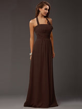 Charming Halter Sleeveless Ruffles Long Chiffon Bridesmaid Dresses