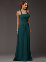 Charming Halter Sleeveless Ruffles Long Chiffon Bridesmaid Dresses