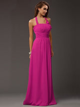 Charming Halter Sleeveless Ruffles Long Chiffon Bridesmaid Dresses